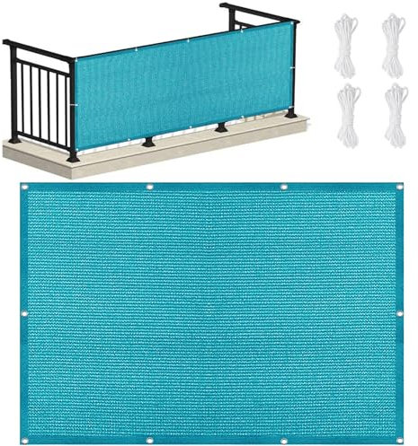 Sonnensegel Rechteckig Atmungsaktiv 2 x 7 m Uv-Schutz Windschutz Schattiergewebe Sichtschutz Zaun mit Ösen Befestigungs Kit für Camping Schwimmbad Zwinger, Himmelblau