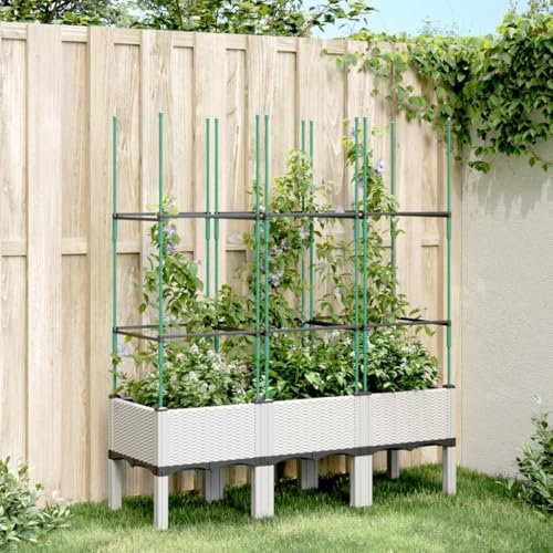 Juroupi Jardinera con Enrejado PP Blanco 120x40x142,5 cm Jardinera con celosia Jardinera con Enrejado jardineras