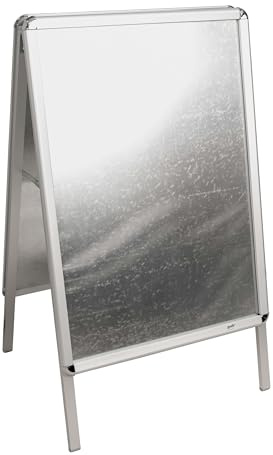 Aigentlich Kundenstopper Plakatständer klappbar Silber DIN-A1 | Werbeaufsteller Gehwegaufsteller Display mit 2-seitiger Präsentationsfläche für Innen und Außen, Klapp-Profile