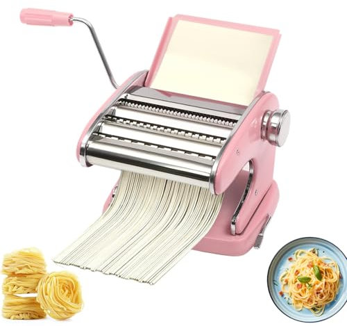 WXFKLDJ Rosa, Macchina per Pasta Manuale in Acciaio Inossidabile con 6 Impostazioni di Spessore Regolabili, Perfetta per Spaghetti, Fettuccine, Lasagne, Macchina per Noodle