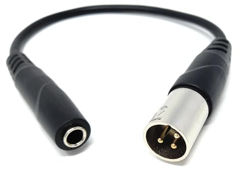 DRUT 30cm 3-Pin XLR Male to 6.35mm 1/4 Stereo Jack Socket Cable, Soft, Flexible, Gold Plated, for Audio, DJ, Live Events, Music Instruments 1ft