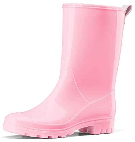 HISEA Women's Mid Calf Rain Boots Waterproof Garden Shoes Fashion Rubber Boots Anti-Slipping Rainboots for Ladies with Comfort Insole Lightweight Mid Height Outdoor Rain Shoes, Size 5 Pink