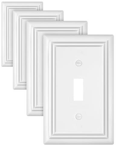 ZILLSEA Lichtschalter-Abdeckplatten für Einzel-Kippschalter, reinweiß, 1-Gang-Wandplatten, dekorative Schalterplatten, langlebige Frontplatten, 4 Stück, 8,9 x 12,2 cm, mittlere Größe