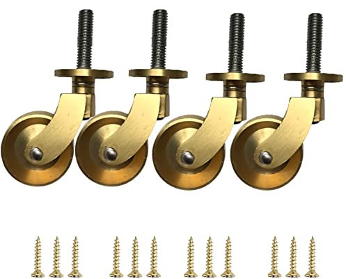 Möbelrollen aus poliertem Messing, Antik-Look, 4 Stück, mit Schrauben, universal, solide S-Transportrollen für Schrank, Sofa, Couchtisch und Stühle, goldfarben