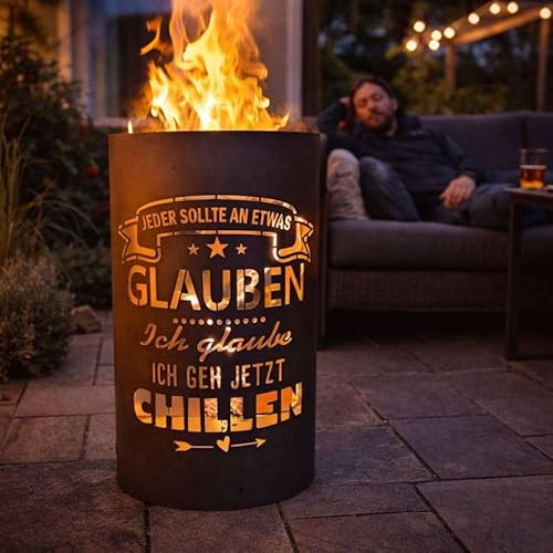 TiKo-Design® Feuertonne Feuerkorb mit Motiv – Ich GEH jetzt chillen