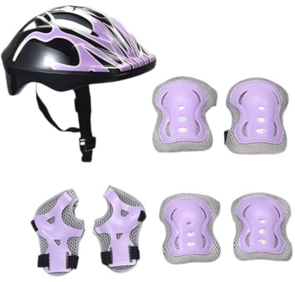 LeeQinersw Kit de Casque et Protections pour Enfants, idéal pour Le vélo et Le Skateboard, Violet Clair