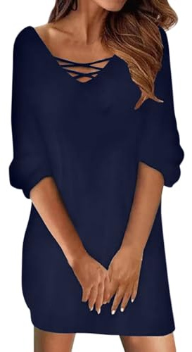 Robe Pull pour Femme Col V Pull Hiver Chaud Chic Pullover Robe Casual Robe Hiver Manche Longue Pull De Soirée Elegant Sweater Dress Oversize Robe Femmes Chic Et Elegant