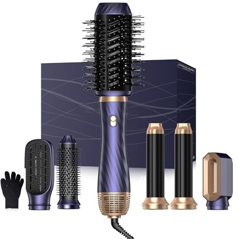 Airstyler Set 6 In 1, Hair Styler Set, Air Styler Mit Rundbürstenföhn, Haarstyler Warmluftbürste, Airflow Lockenstab Automatisch, Volumen Föhnbürste,Für Glätten, Trocknen, Volumen, Locken