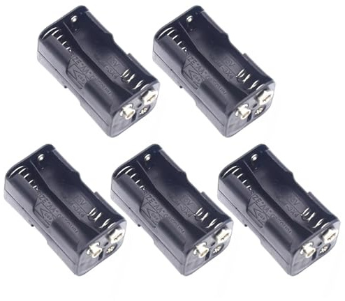 NONGYU Paquete de 5 cajas de almacenamiento con 4 pilas AA, conector de batería, caja de almacenamiento de batería, caja negra con 9 V