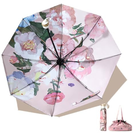 Maibar Sun Umbrella for Women UPF 50 SPF 50 Umbrellas UV Protection Compact Folding Small Lightweight Umbrella (Pink Rose)