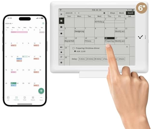 Think Buddy Digitaler Kalender mit Bildschirm-Touchscreen, 15,2 cm (6 Zoll), elektronischer Smart-Kalender, Touchscreen, interaktiver Zeitplaner, Schreibtisch-Organizer mit Wetter, Aufgaben und