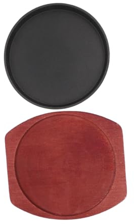 FONDOTIN Padella Per Fajitas in Ghisa Spessa Antiaderente 21cm, Piastra Rotonda Per Bistecche e Barbecue, Piatto Da Portata Per Cucina Domestica Compatibile Con Cucine a Induzione e a Gas