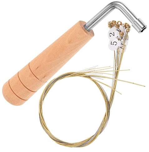 Leiersaitensatz 16-saiten Metall für Klassische Lyra mit Schlüssel | 1 Satz, Holz und Metallanteile, für Spieler und Lernende, Instrumentenzubehör mit Tuning Wrench