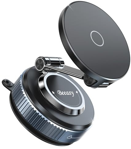 Beeasy Magnetico Soporte Movil Coche con Ventosa, 360° Ajustable, Portátil Iman Soporte Móvil Coche Salpicadero Universal para iPhone 17 16 15 14 13 12 Pro MAX, Negro