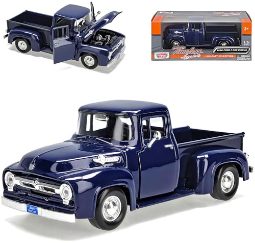 Motormax Ford F100 Pick-up 1956 Dunkel Blau Pritsche Oldtimer 1/24 Modell Auto mit individiuellem Wunschkennzeichen