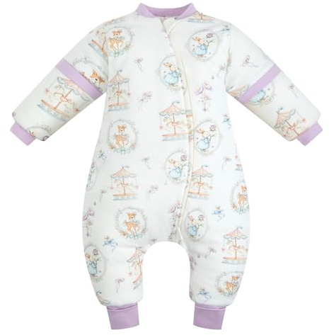 WYTbaby Schlafsack mit Füßen 2.5 Tog 100% Baumwolle Winterschlafsack mit Abnehmbare Ärmel Warm Babyschlafsack für Kleinkind Jungen Mädchen 3 Monate -3 Jahre