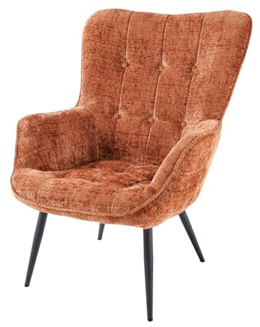 Sessel SCANDINAVIA - 73cm - braun - Chenillestoff Metallbeine Armlehne | Schaumstoffpolsterung, hoher Komfort, pflegeleicht, stabil, Vierfuß Stuhl, bequeme Polsterung, Eyecatcher