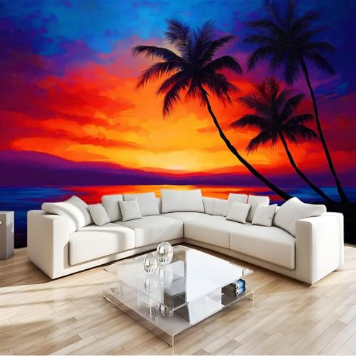 Fotomurales Papel pintado Palmeras Playa Tropical Papel pintado tejido no tejido Decoración de Pared decorativos Murales Moderna 200 x 140 cm Fotomurales