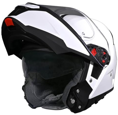 SMK Gullwing Blanco Brillo, Casco de Moto Modular Abatible PJ para Hombre y Mujer, con Visera Interior Ahumada, Interior Desmontable, 22.06 (L)