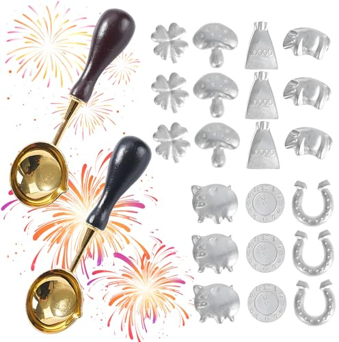 Tin Casting Set New Year's Eve, 21 Tin Figures and 2 Spoons, Wax Casting New Year's Eve for New Year's Eve Party Games Fortune Telling Game Party Game New Year's Eve Decoration