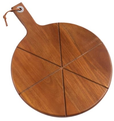 Tablas de pizza con asa, plato grande con 6 ranuras, tabla redonda de madera para cortar pizza, para el hogar, cocina, hornear, embutidos, carne, queso, pan casero, frutas, preparación de comidas y