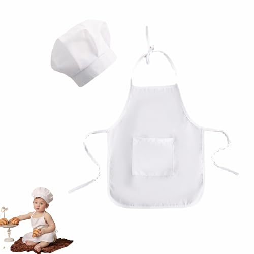 TFSYLISA Set di 2 Pezzi Costume da Cuoco per Neonati, Costume da Chef Bambino per Fotografie, Cappello e Grembiule per Bambini da 6 a 24 Mesi