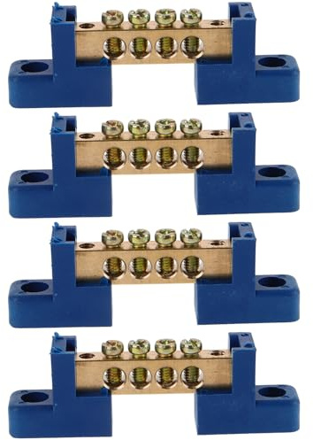 WHAMVOX Barra di Messa a Terra in Rame 4 Fori, Morsettiera per Imbarcazioni e Auto, Kit Barre di Distribuzione Elettrica per Armadi di Distribuzione e Impianti Marini, Installazione