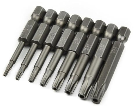 Moliuoly Juego de 8 puntas de destornillador Torx de 5 puntos, 50 mm, destornillador de estrella magnético, vástago hexagonal de 1/4 pulgadas, serie T8 T40, herramientas manuales