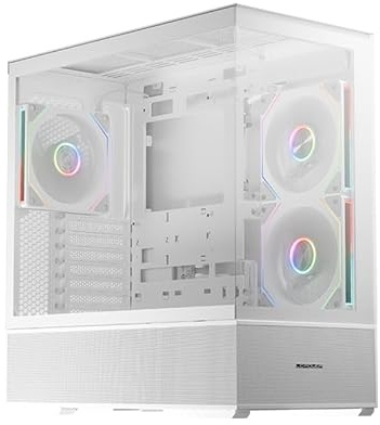 LC-Power ATX Gaming 812W Quartz Vision | Caja de ordenador Midi-Tower | Soporte BTF | 3 ventiladores ARGB de 140 mm | USB-C 3.2 | Vidrio templado | BTF ATX M-ATX Mini-ITX | Blanco