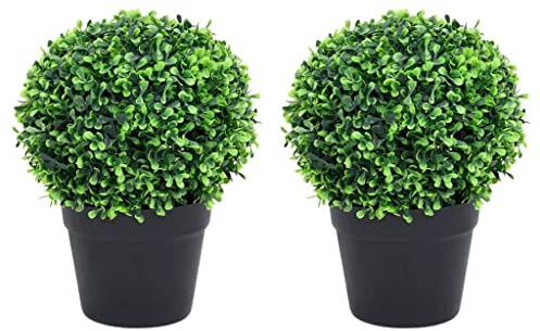 Teenpull 2 boj artificiales, con maceta, forma esférica, verde, 27 cm, polietileno, plástico, decoración, salón, oficina, balcón, ahorro de espacio, realistas, fáciles de limpiar, modernos