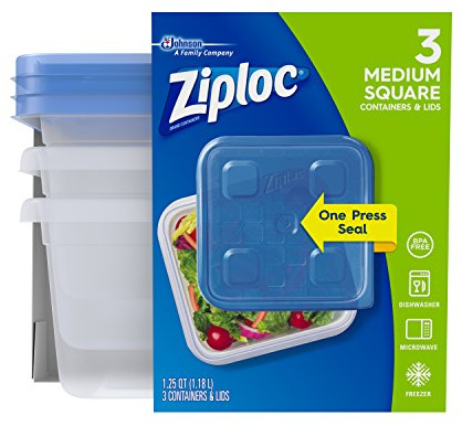 Ziploc Food Storage Containers, Perfect for on-the-go snacking, BPA Free, Medium Square, 3 Count