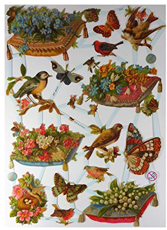 Glanzbilder EF 7241 Vogel Blume Schmetterling Posiebilder Scrapbook Deko GWI 612