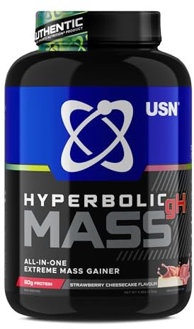 USN Hyperbolic Mass - Boisson Protéinée en Poudre, Prise de Masse Rapide, Musculation, Saveur Fraise, 2 kg, NMUS042