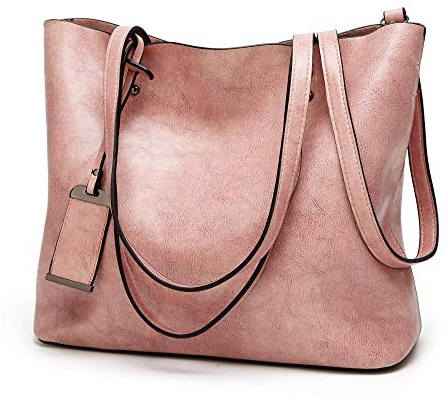 LIRENSHIGE Womens Soft Leather Handbags Large Capacity Retro Vintage Top-Handle Casual Tote Shoulder Bags, Tote Bag Handbags for Women (Pink)