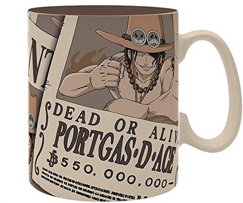 One Piece - Premium ceramic mug, giant cup, 460 ml, Wanted Portgas D Ace - gift box