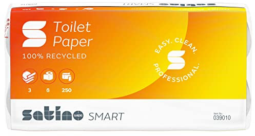 Satino Toilettenpapier 3-lagig - weiß mit 250 Blatt je Klorolle - aus 100% Recyclingpapier (8 Rollen)