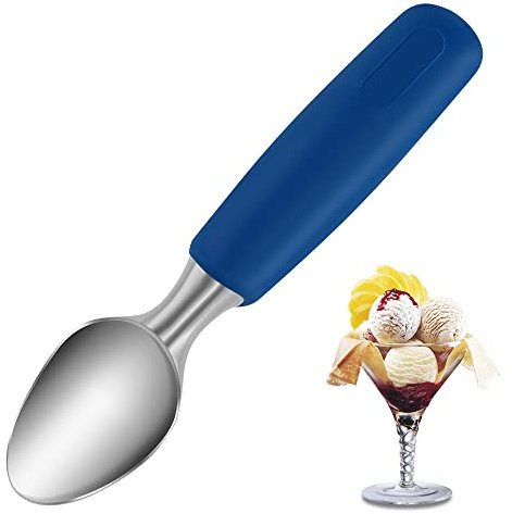 FSYEU Eisportionierer Edelstahl, Eislöffel Eiscreme Löffel, Antihaft-Eislöffel Eiskugelportionierer mit Anti-Rutsch Gummigriff, Eiskugelformer für EIS Obst Kartoffelpüree Kuchen (Blau)