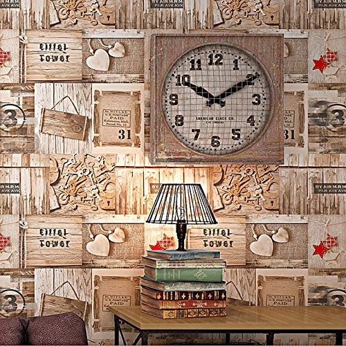 MEAIHOME Amerikanische Retro-PVC-Tapete,Holzmaserung,Persönlichkeits-Poster,Graffiti-Muster, Esszimmer,TV,Sofa,Hintergrund, Wanddekoration 1.73'W x 32.8'L Nicht Geklebt (braun-rot)
