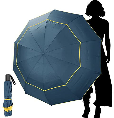 Kalolary Ombrello da Golf Extra Large Ombrello Pieghevole Antipioggia Compatto Oversize, Doppio Baldacchino Ventilato Ombrellone da Viaggio Impermeabile per Donne e Uomini Uso Domestico (Blu)