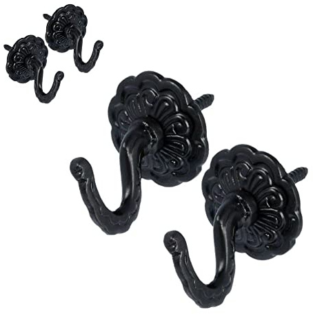 SISI UK Black Curtain Tie Back Hooks Modern & Classic Designs Screw in Tassel Hold Rosette Hook U Shaped Curtain Tie Hooks Ball End Holdbacks Hooks for Clothes Coat Hanger Hook Pack of 2.