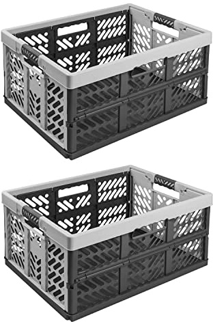 2X Stabile Profi Klappbox 45L - 54 x 37 x 28 cm - Einkaufskiste klappbar mit Soft-Griffe - Transportkiste stapelbar, Dunkelgrau
