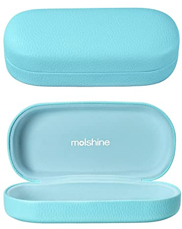 molshine Estuche rígido para gafas de sol de cuero, estuche clásico grande para anteojos para mujeres y hombres, anteojos de sol (Azul)
