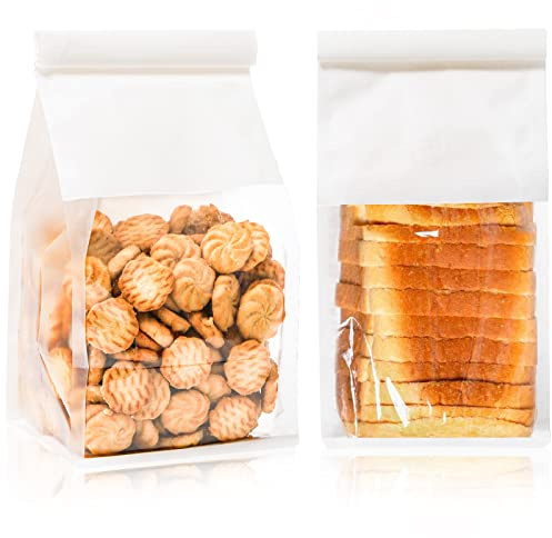 AVLA 50 Pack Bread Bags with Window, White Kraft Paper Bread Bags with Tin Tie, Cookie Treat Bags, Grease Proof Storage Packing Bags for Homemade Bread, Bakery, Cafe, Popcorn, Snack, Candy