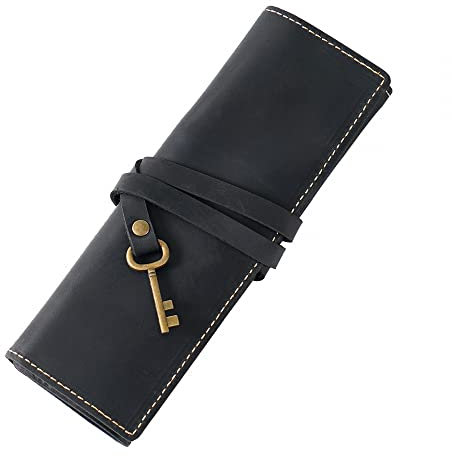 Federmäppchen Leder, Rindsleder Federtaschen mit Handgenäht, Vintage Stifteetui Fasst bis zu 10 Stifte für Teenager, Erwachsene