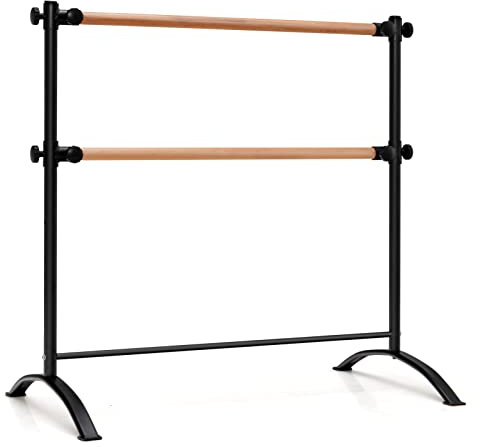 GYMAX 4 FT Double Ballet Barre with 4-position Adjustable Heights