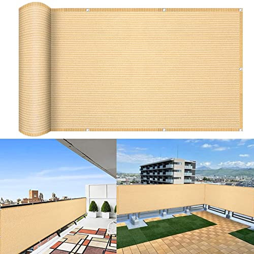 Balkonbespannung 125 x 350 cm Windschutz Staubschutz Balkon Sichtschutz Bespannung mit Kabelbinder Ohne Bohren für Garten Balkon Terrasse Outdoor, Sandgelb