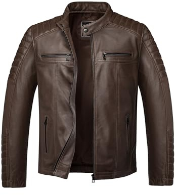 Amaci&Sons Herren Echtleder Jacke Biker Zipper Lederjacke 9104