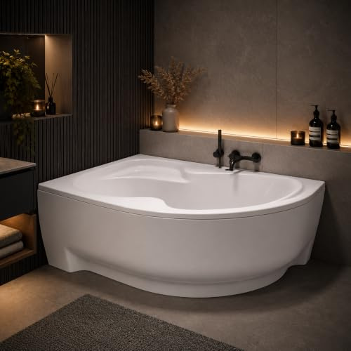 ECOLAM Eckbadewanne WELA + Ablauf Füße (170x100 cm Links mit Acrylschürze) | direkt vom Hersteller Top Qualität echtes Sanitäracryl rutschfest Verkleidung keine Fliesen nötig