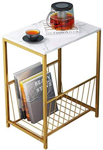 Couchtisch, Beistelltisch, Tee-Beistelltisch, Couchtische, Beistelltische mit Metallgitter, Regal, Marmor-Sofa-Beistelltische, Nachttisch, kleiner Lampentisch für Schlafsofa, Balkon, Garten – weißer B
