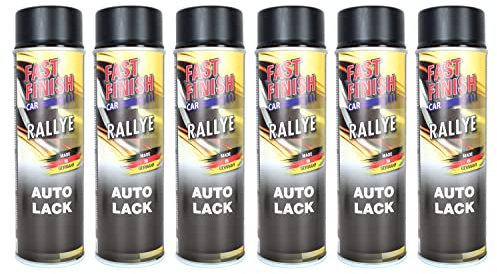 Sprühlack, Decklack, Autolack, Felgenlack, Haftgrund Spray 500ml, für Felgen und Karosserie, Kratz-, stoß- und schlagfest, Fast Finish:6X Lack Schwarz matt